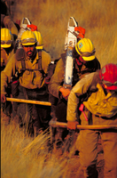 Tahoe Hotshots hiking in Hell's Canyon on the Horse Creek Fire