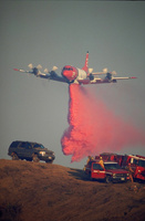 Tanker drop on a ridge in Southern California
